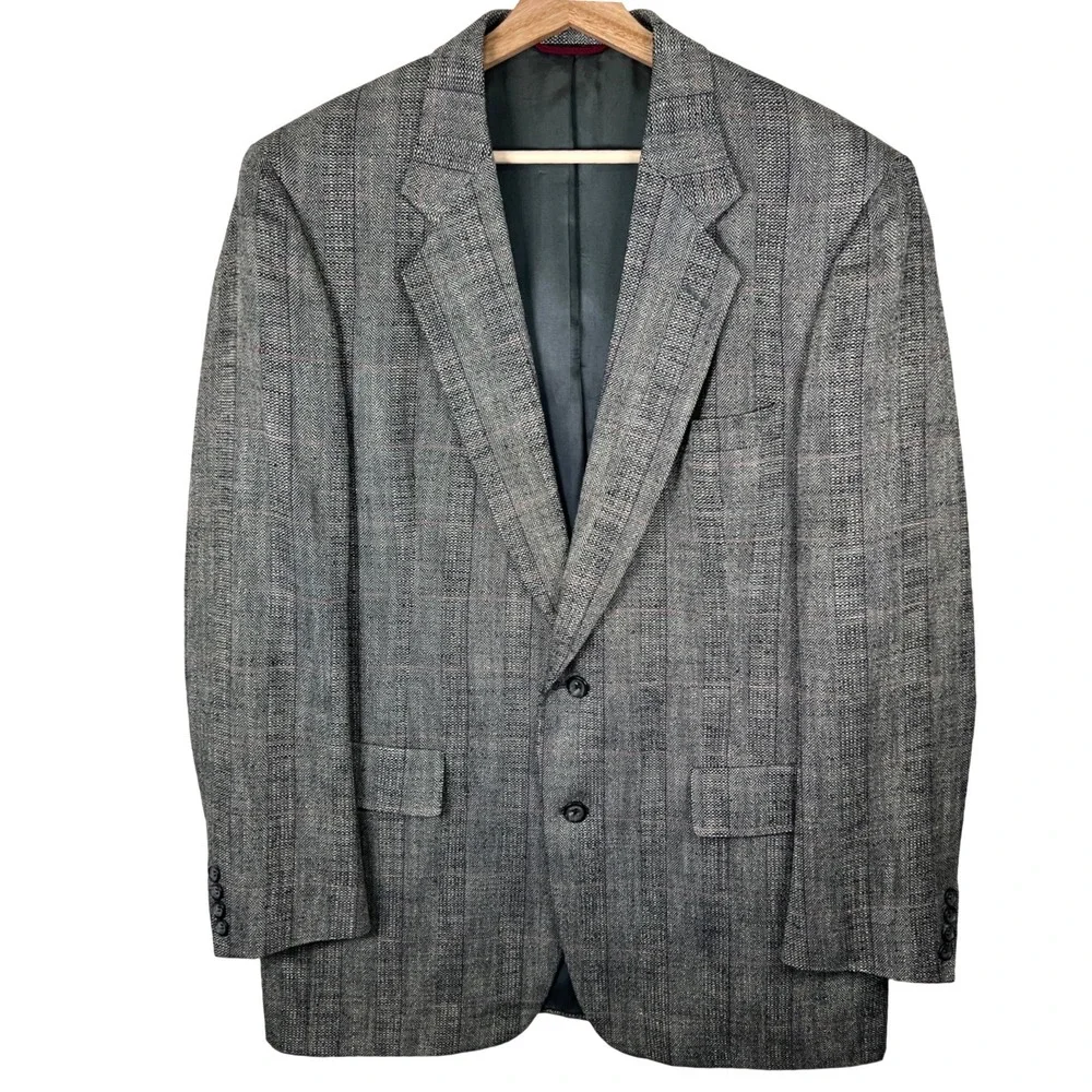 Hart Schaffner Marx Mens‎ Grey Herringbone Windowpane Blazer Sport Coat 44L